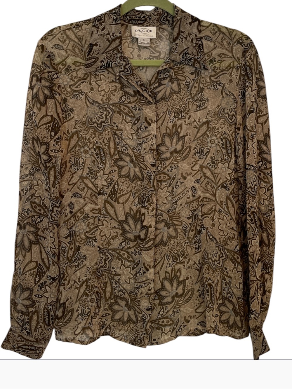 Oscar By Oscar De La Renta Vintage Paisley Floral Print Blouse Size 6